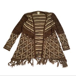 Textured brown knit open front cardigan sweater